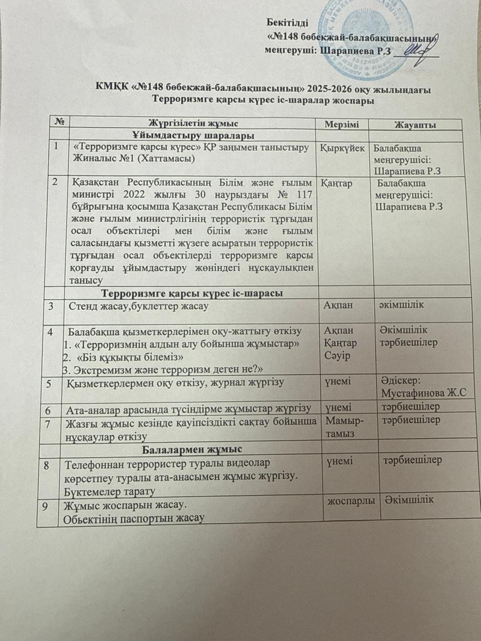 Терроризмге қарсы жұмыс жоспары